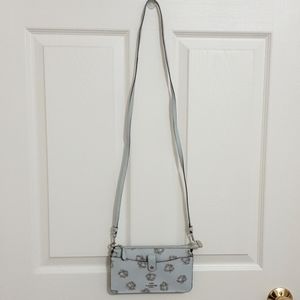 Coach Dinky Glitter Rose Print Sky/Silver Leather